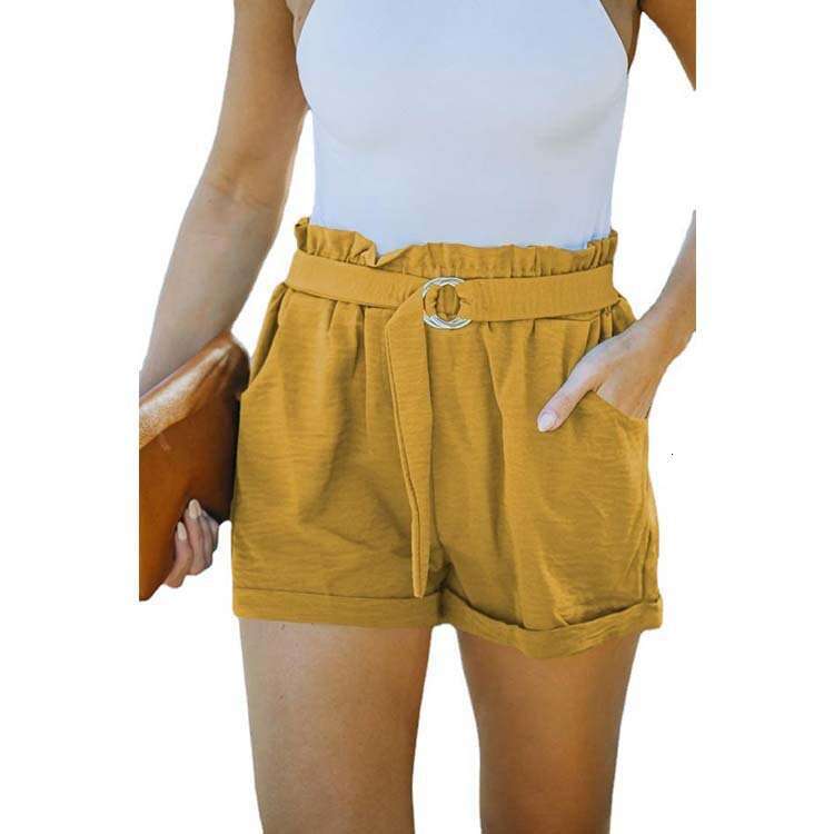2024 Summer New Loose Strap Pocket Solid Color High Waist Casual Shorts for Women