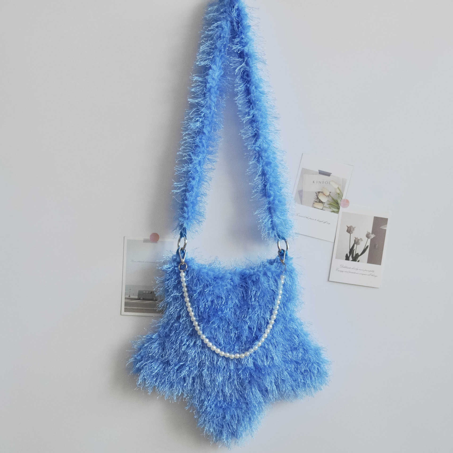 autumn winter plush bag, women's tassel, kapok flower, cute pentagonal star, pearl chain, crossbody bag, shoulder bag 240915