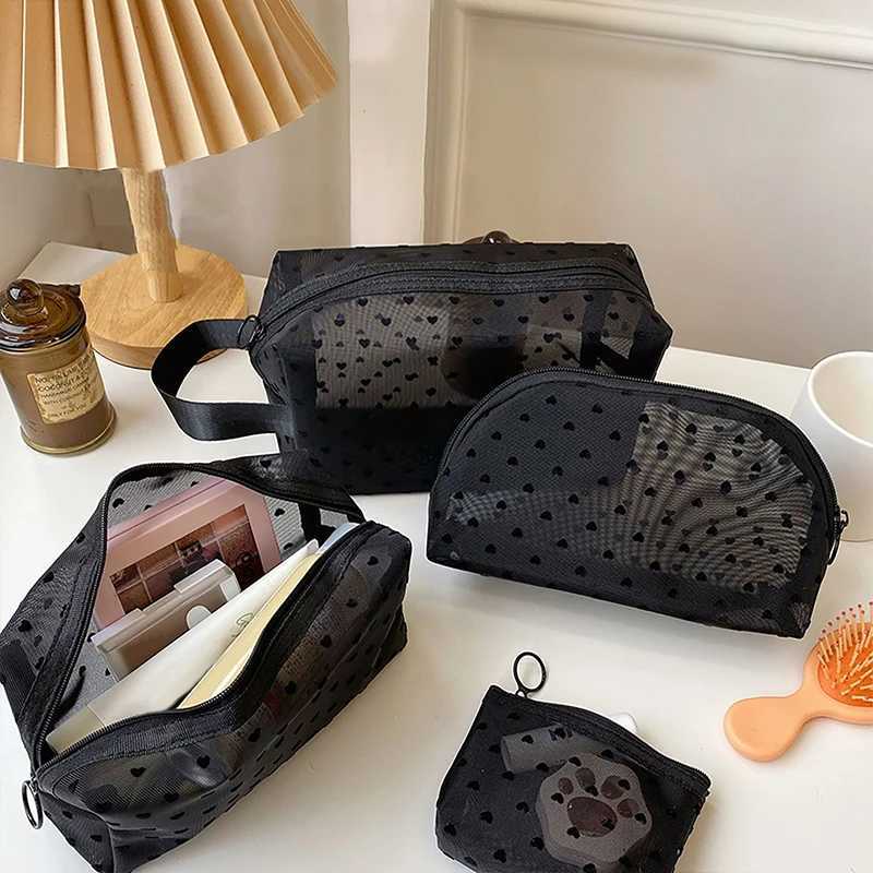 One Love Print mesh cosmetic bag Portable toilet organizer cosmetic bag Multi functional transparent female lipstick storage bag W240905