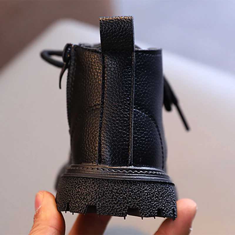 Children Boots Autumn Winter Solid Color Shoe Boys Leather Boots Girls Fashion Short Snow Boots Toddler Shoes M240906