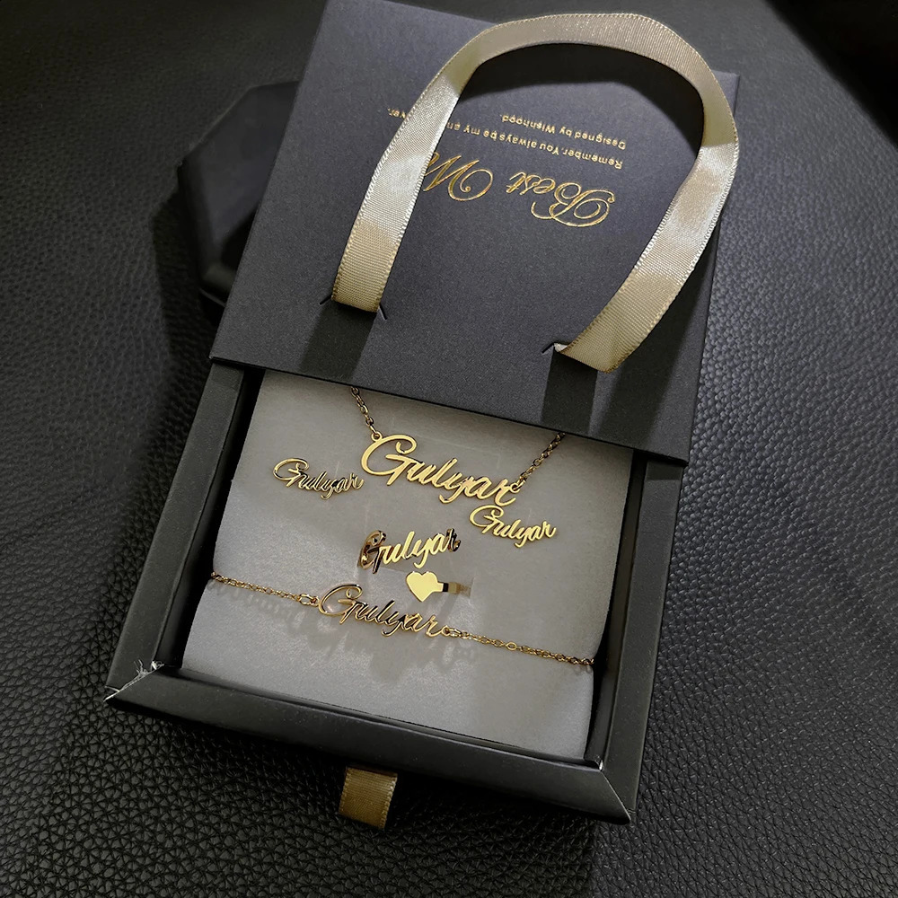 Fashion Custom Stainless Steel Jewelry Sets for Women Baby Name Earrings Set Personalized Customized Nameplate Mothers Day Gift 240906