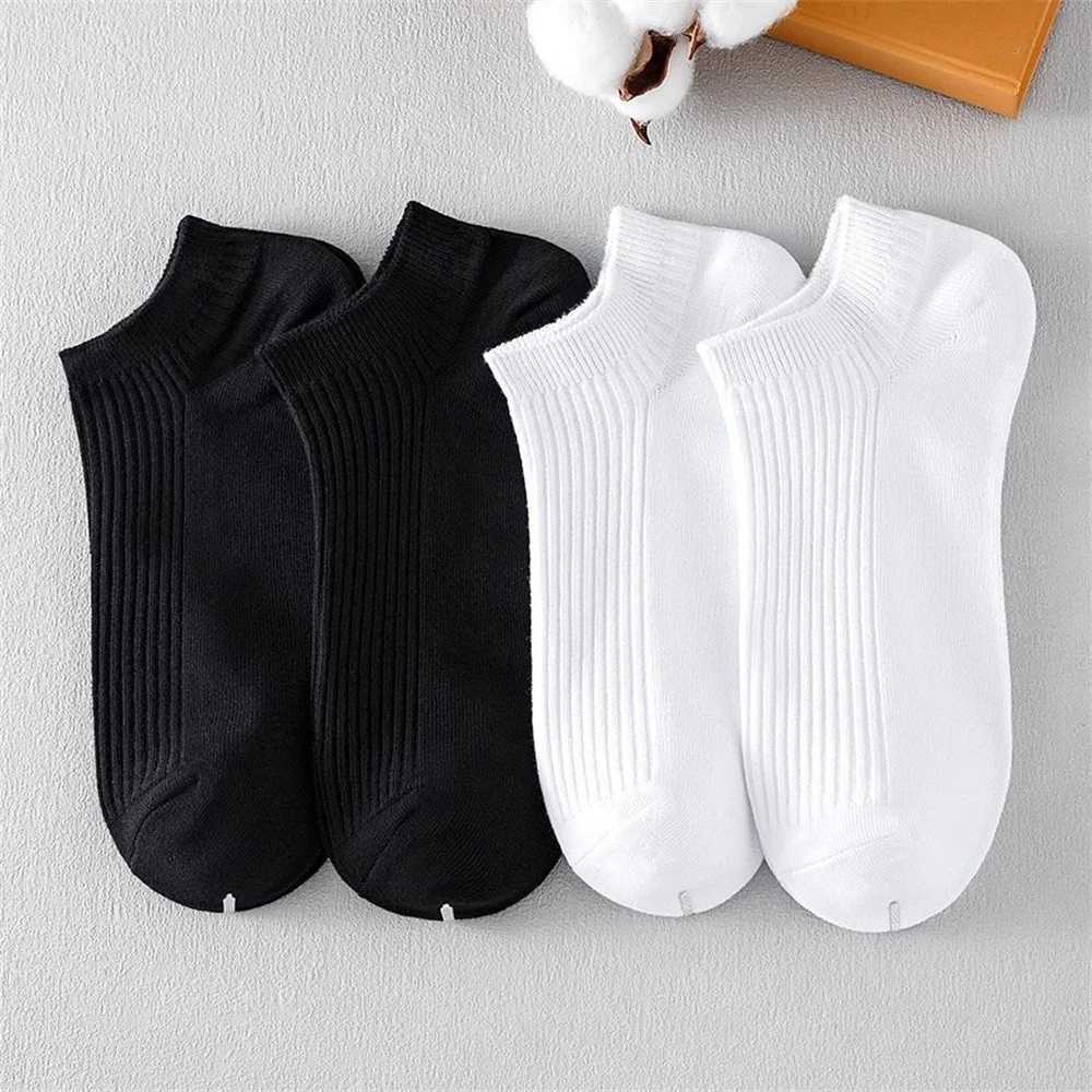 5 Pairs High Quality Double Needle Mens Womens Cotton Socks Short Tube Black/White Sports Socks Summer Invisible Ankle Meias Y240906