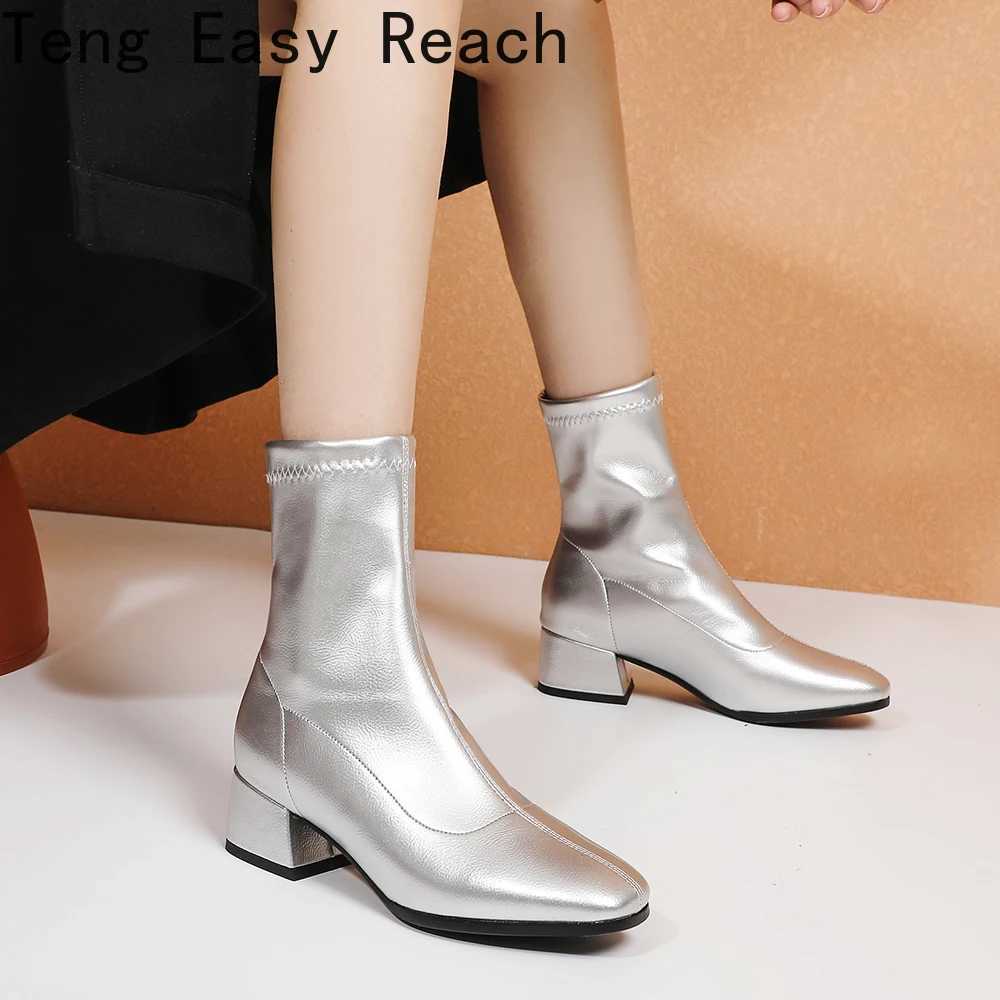 2024 Womens Autumn New Black and White Ankle Boots Fashion Square Toe Ankle Boots Comfortable Low Boots Womens Shoes Beige 43 CL240906