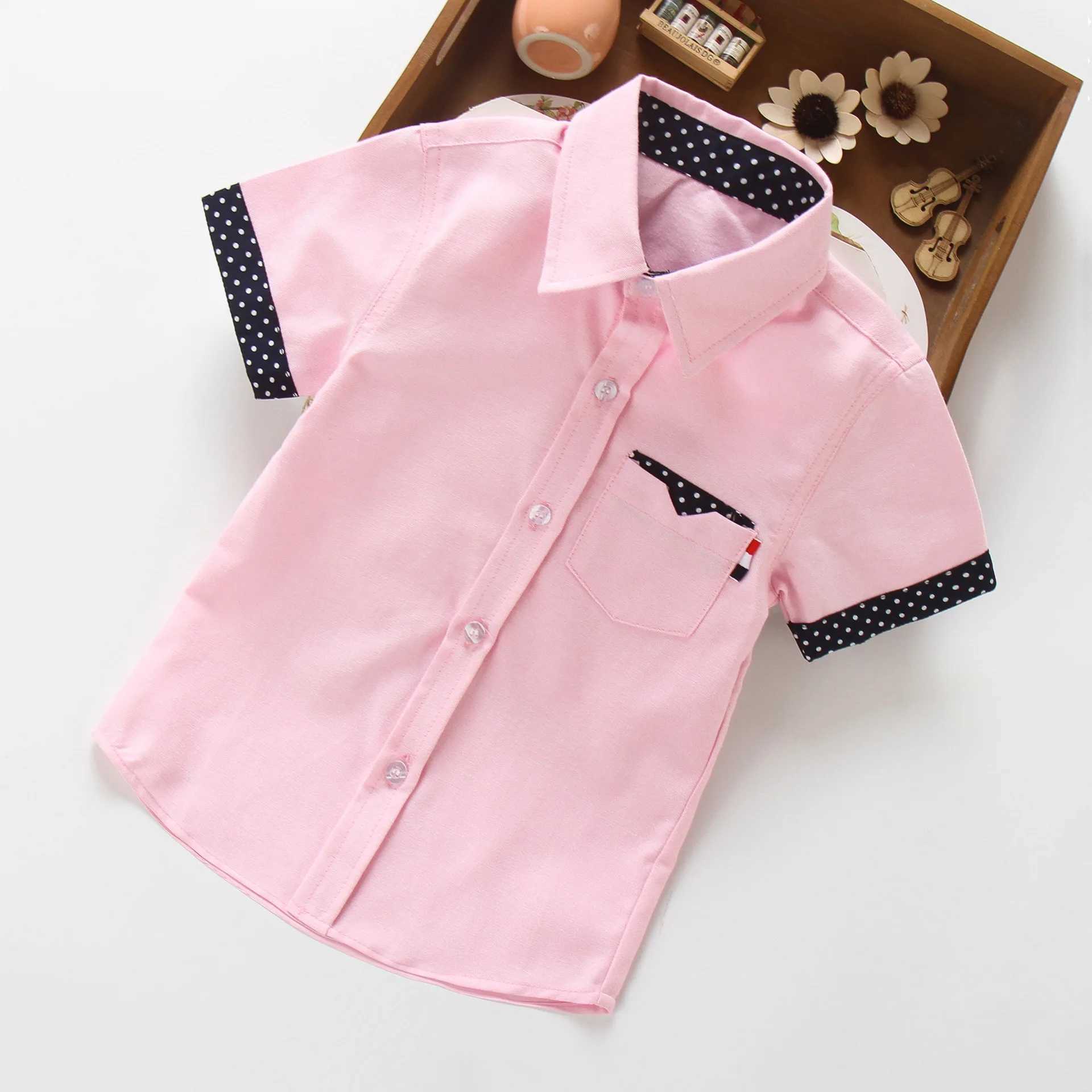 Boys Hot Sale Shirts Children Fashion Solid Cotton Short-sleeved Boys Shirts For 2-14Age kids Blouses clothes Baby Shirts Tops Y240906