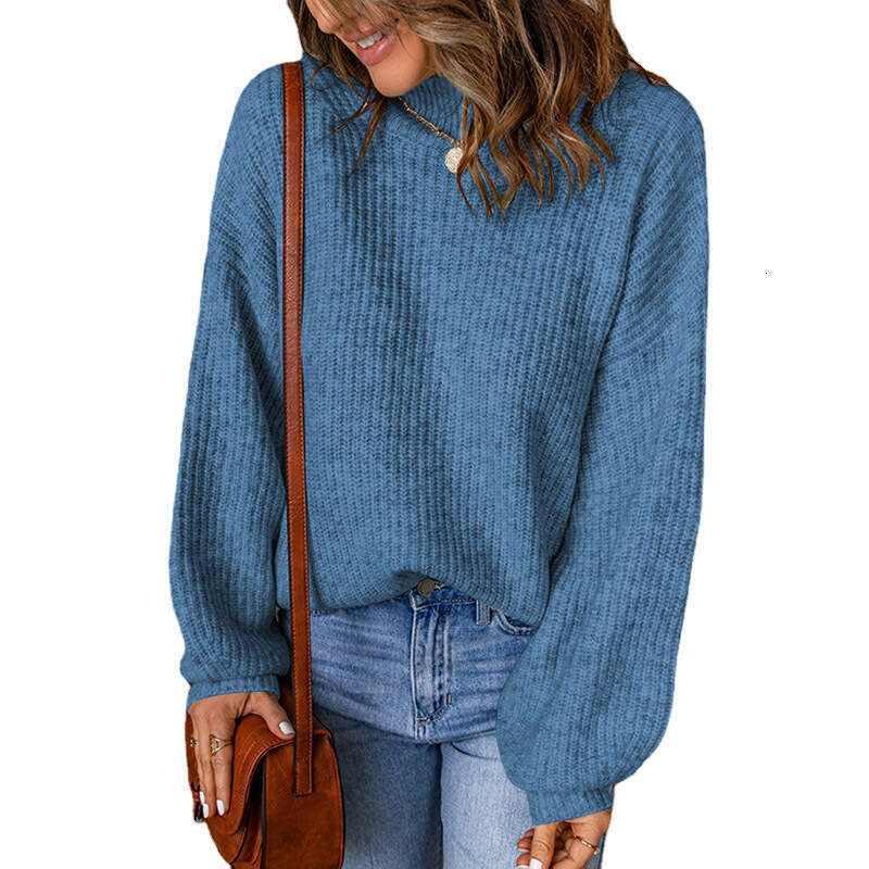 2024 Women's Autumn and Winter New High Collar Solid Loose Pullover Sweater for Women