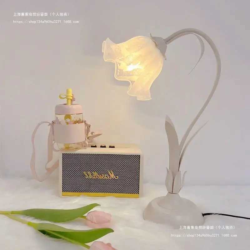 Cream Bedside Table Lamp Ambience Light Bedroom Ins Style Pastoral Flower Table Lamp Girl Birthday Gift W240816