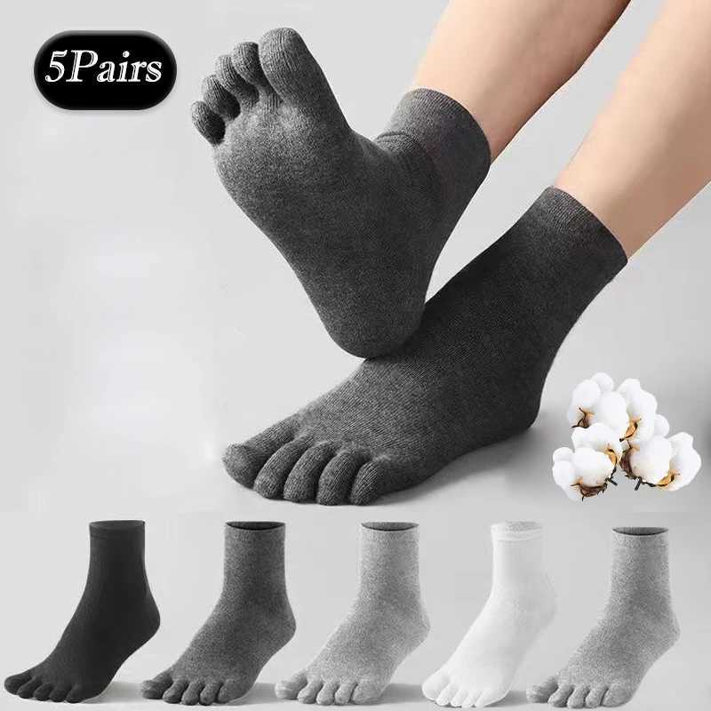 5 pairs of high-quality pure cotton mens socks five finger sweat absorbing socks unsealed breathable socks split toe sports tube socks W240905