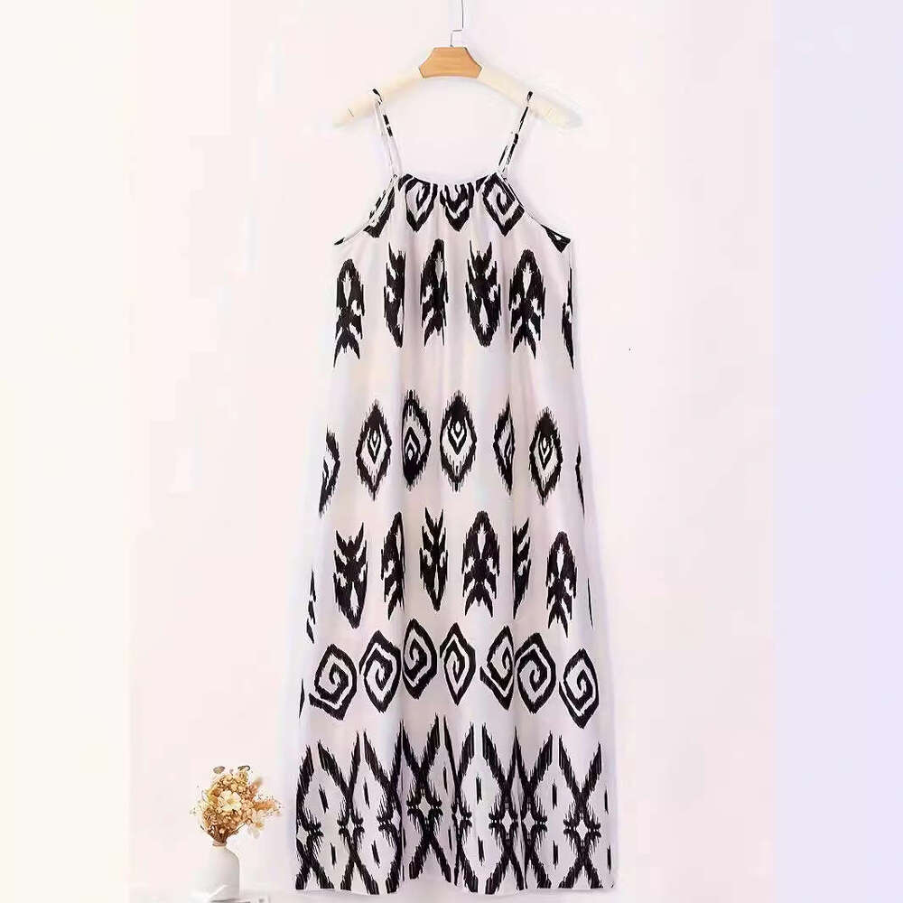 2024 Spring New Sleeveless Headband Women's Fashion Versatile Loose Print Long Dress for Women