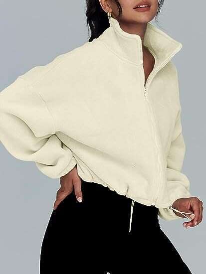 2024 Women's fleece sports with standing collar and plush zipper jacket