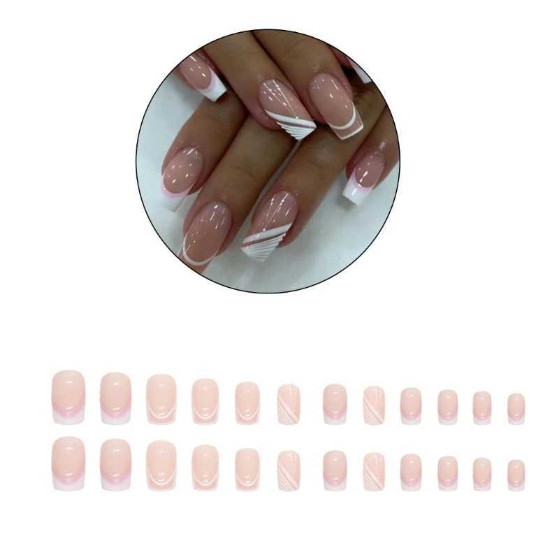 24pcs fake nails long press wearable fake nails full cover acrylic nail tips press female nails W240905