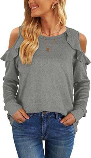 2024 Autumn/Winter New Knitwear Round Neck Off Shoulder Ruffled Loose Casual Top for Women