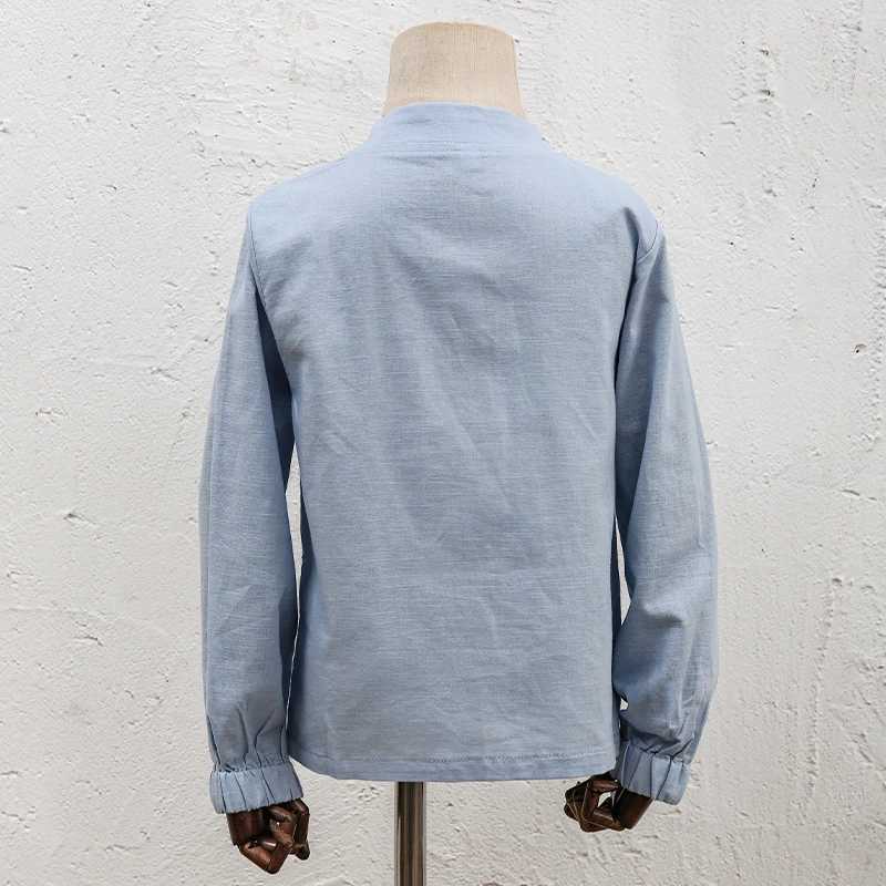Boys Stand-Up Collar Linen Shirt 2024 Autumn New Childrens Single-Breasted Casual Daily British Style Long-Sleeved Shirts Y240906