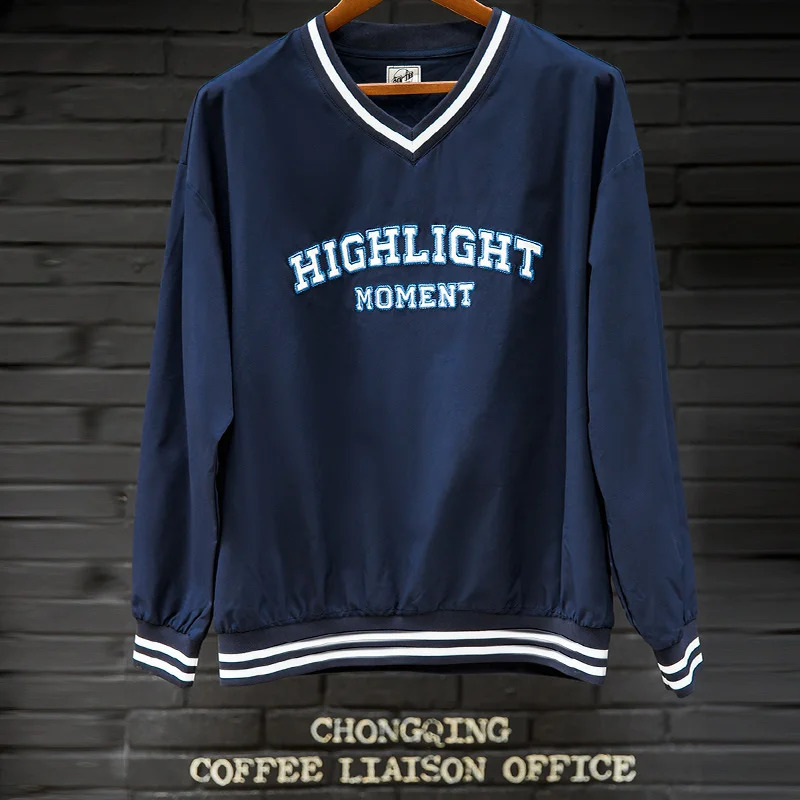 Maden Casual Hoodie V-neck Baseball Embroidered Letter Oversize Sweatshirts Vintage Long Sleeve Korean Fashion Streetwear 240906