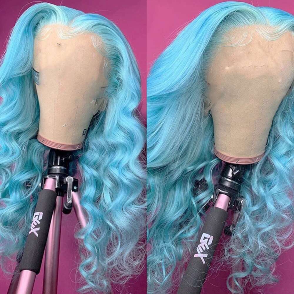 MXWIG Orange Ginger Blue Synthetic Lace Front Wig Middle Part Body Wave Wigs For Women Use Blonde Black Hair