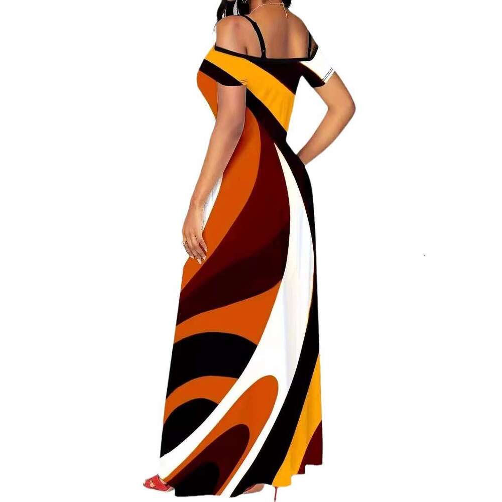 2024 new sexy and fashionable digital printed one neck strapless dress