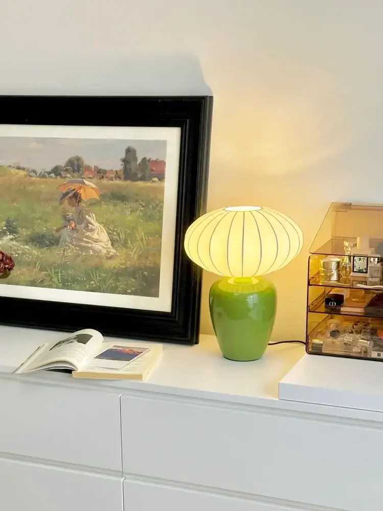 Childrens room floor lamp retro ceramic desk lamp retro silk desk lamp bedroom living room study desk lamp W240816