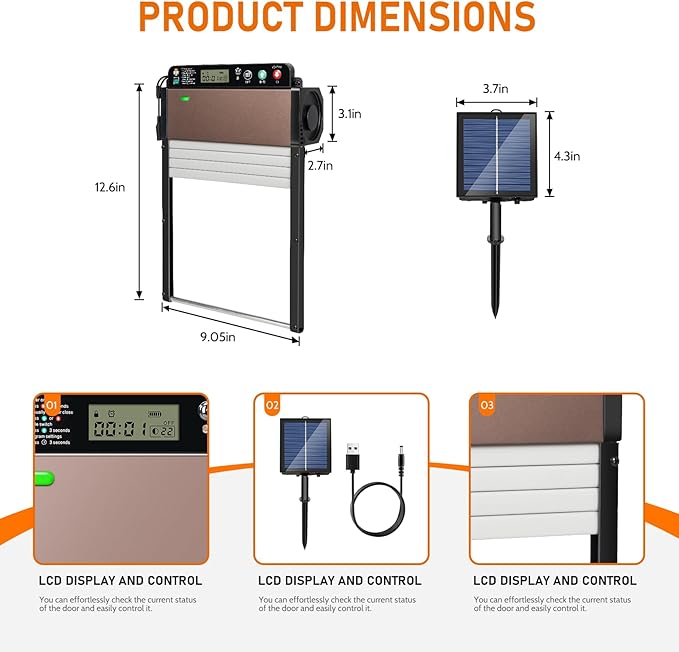 Automatic Chicken Coop Door, Solar Powered Chicken Door Opener Backyard Poultry Supplies Pet Supplies Door Opener with Remote Control