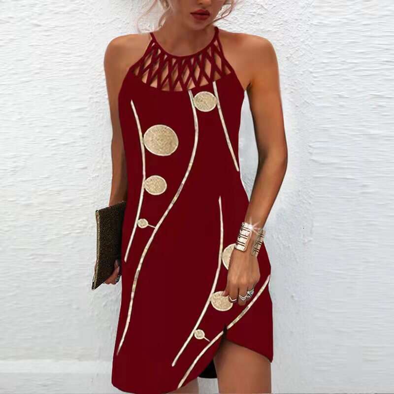 2023 Spring/Summer New Ethnic Style Positioning Print Mesh Strap Sleeveless Casual Dress Women's Wear
