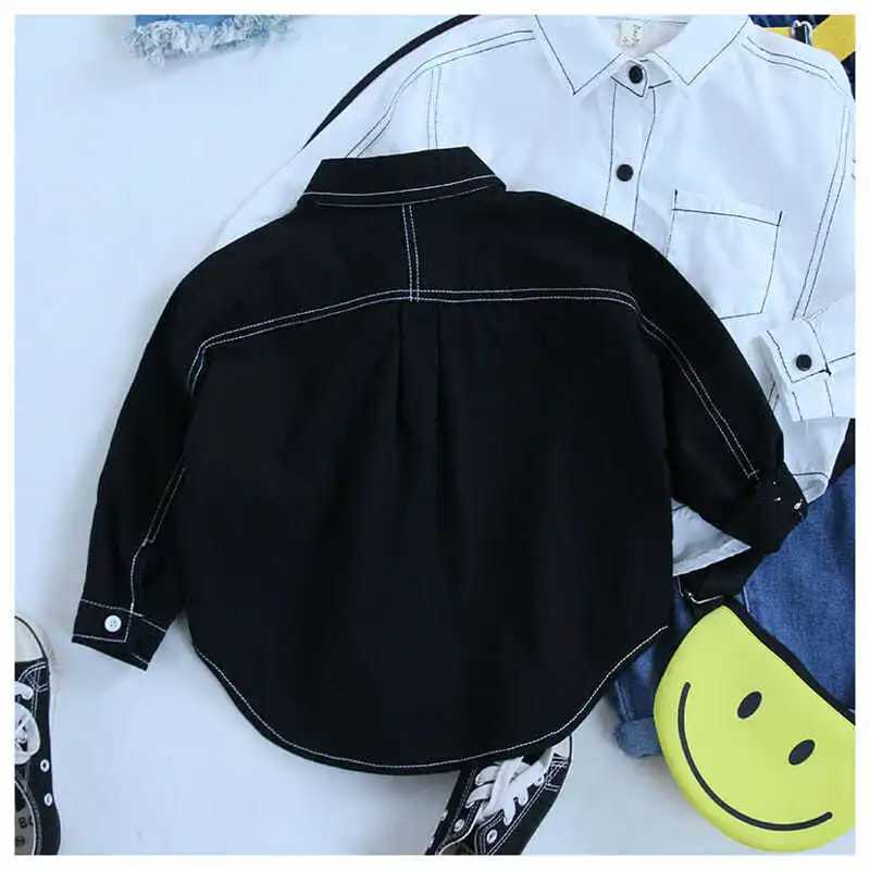 Boys Shirt Childrens Wear New Coat In Autumn 2021 Solid Cotton Loose Foreign Style All-match Korean Turn-down Collar Shirt Y240906