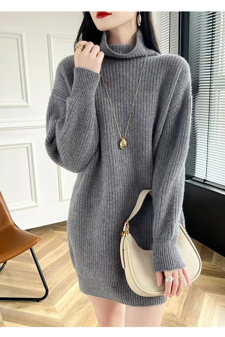 Turtleneck Sweater Womens Wool Medium Loose Large Knitted Floral Autumn and Winter Thick Warm Coat 240905