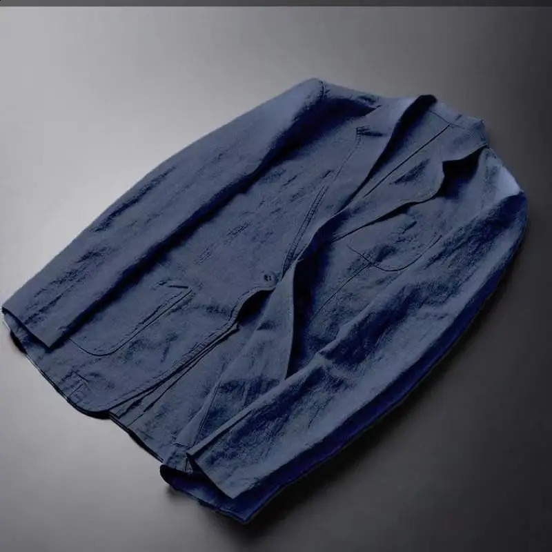 Spring and summer fashion mens linen two-piece jacketpants solid slim fit casual business thin jacket breathable set 240903