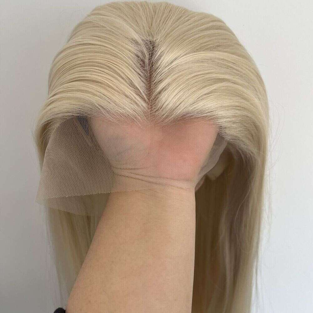Lace Front Wig Long Straight Heat Resistant Hair Platinum Blonde Synthetic