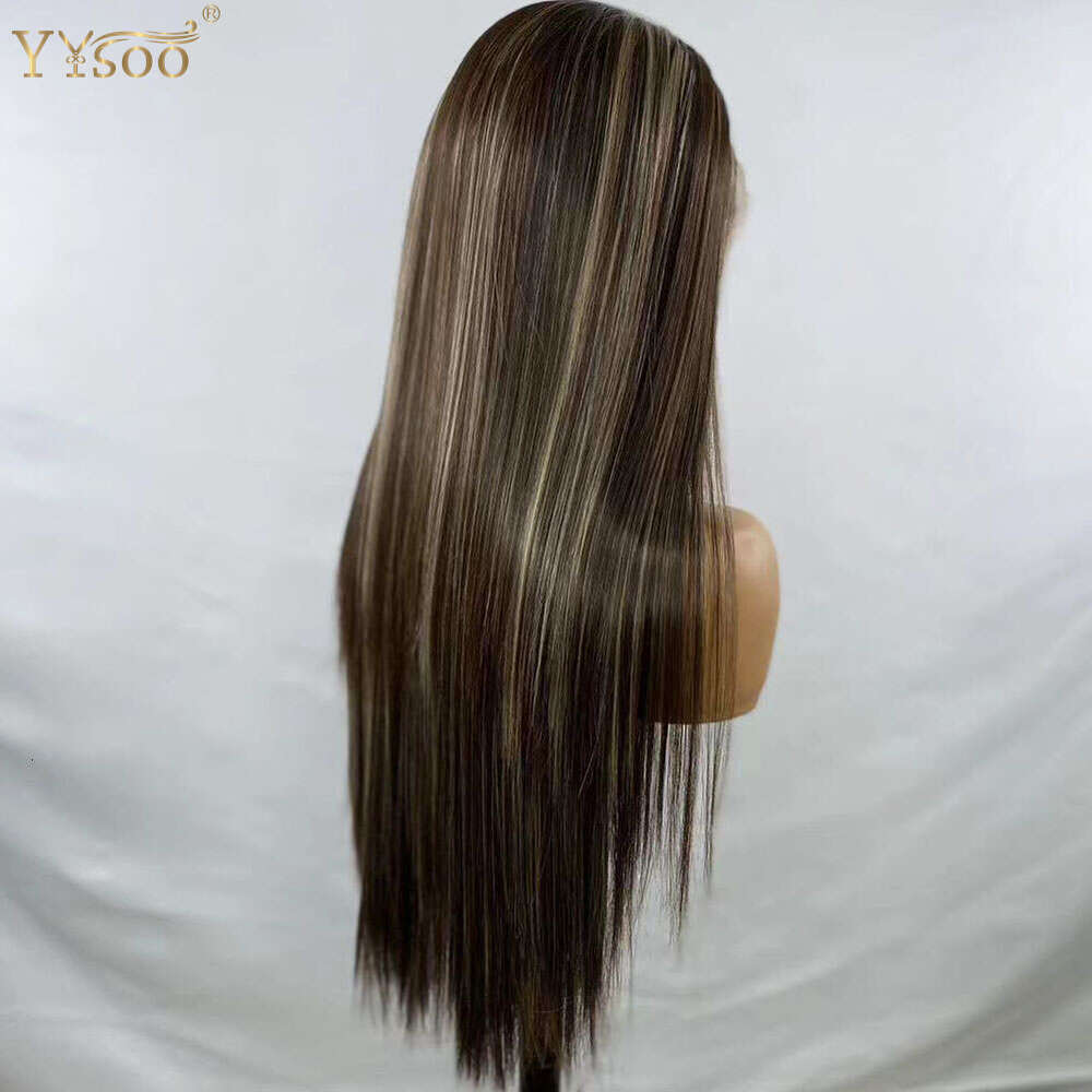 Yysoo Long Silky Straight Hair 13X6 Futura Synthetic Lace Front Wigs For Black Women 103/4/30 Deep Part Glueless Highlights Wig