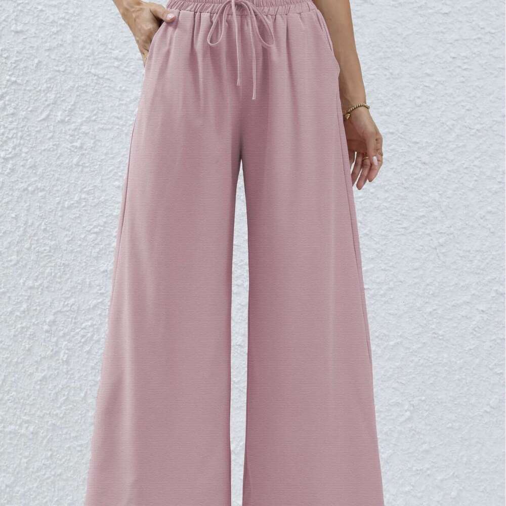 Fashionable for women in spring 2024, new high waisted casual pocket lace up pants