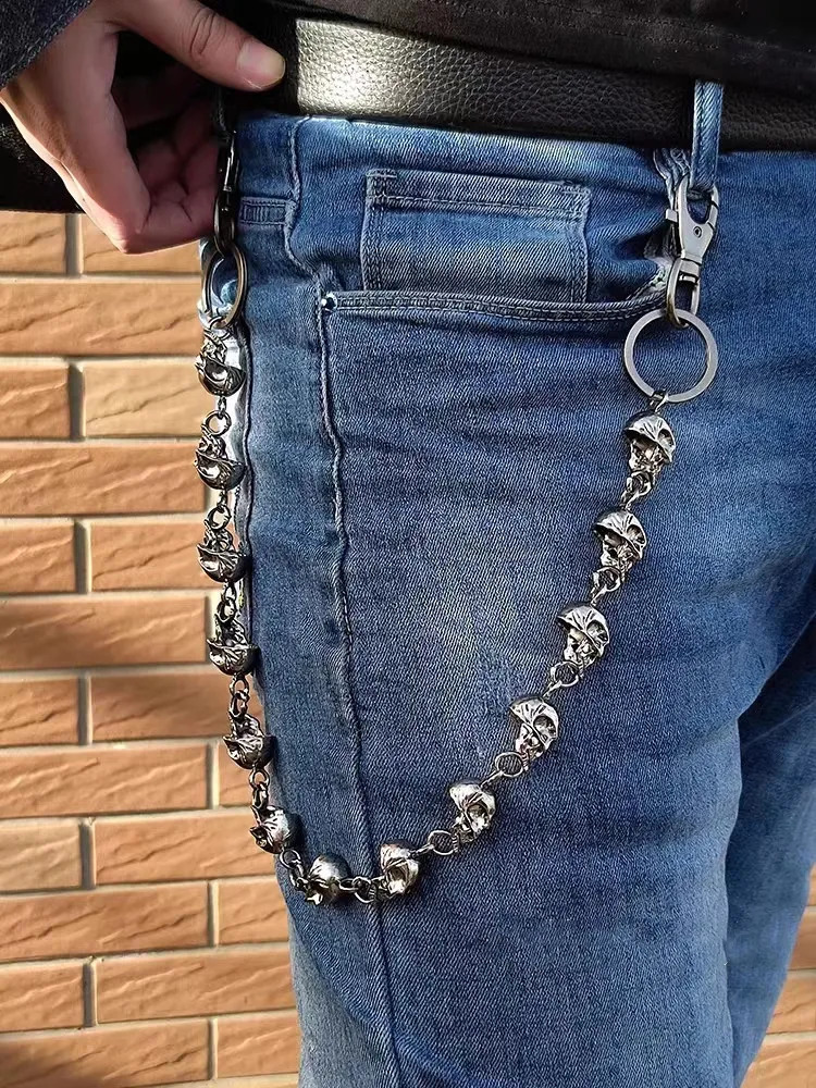 Mens waist chain keychain retro skull metal hip-hop gothic punk skull pants jeans bicycle wallet keychain accessories 240914 - view 7