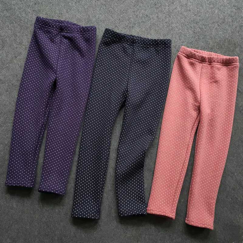 Kids Girls Leggings Autumn Winter Cotton Dot Print Velvet Warm Pant For Girl Fleece Plus Thicken Slim Trousers Children Clothing Y240906