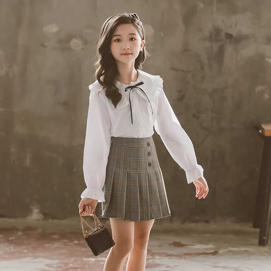 Girls Blouse Solid Color Kids Blouse Girls Autumn White Blouses Children Casual Style School Uniform For Girls 6 8 10 12 14 Y240906
