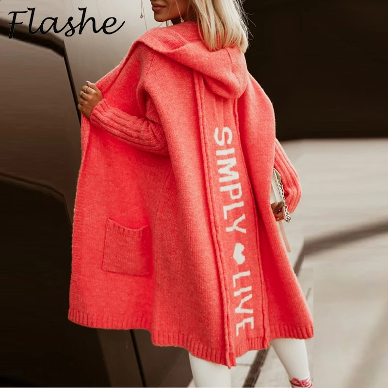Autumn and winter hoodies womens knitted sweaters long sleeved loose jackets casual letter printed 240905