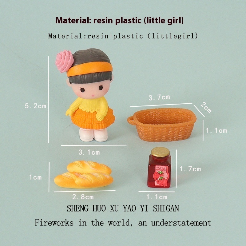Mini Cute Bread Jam Girl Resin Creative Crafts Doll House Micro Landscape Scene Home Decoration