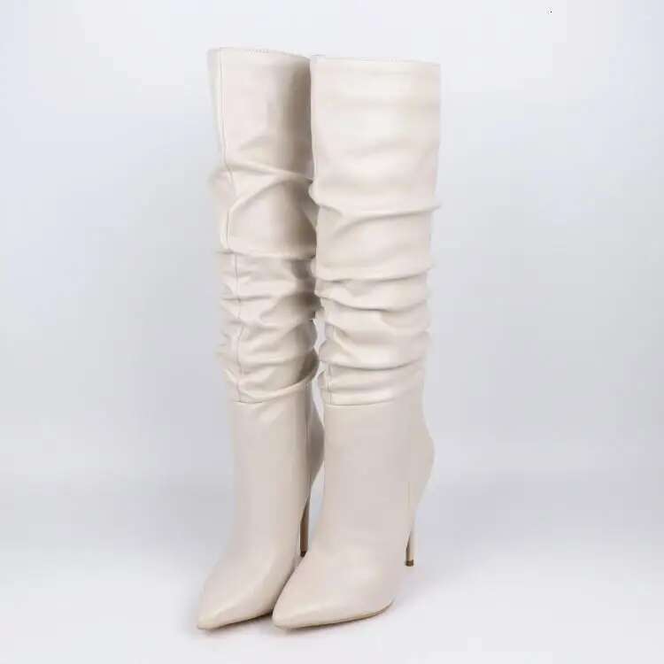 Women Boots High Heel For Womens Platform Classic Fashion Long Pointed Toe Wrinkles Winter