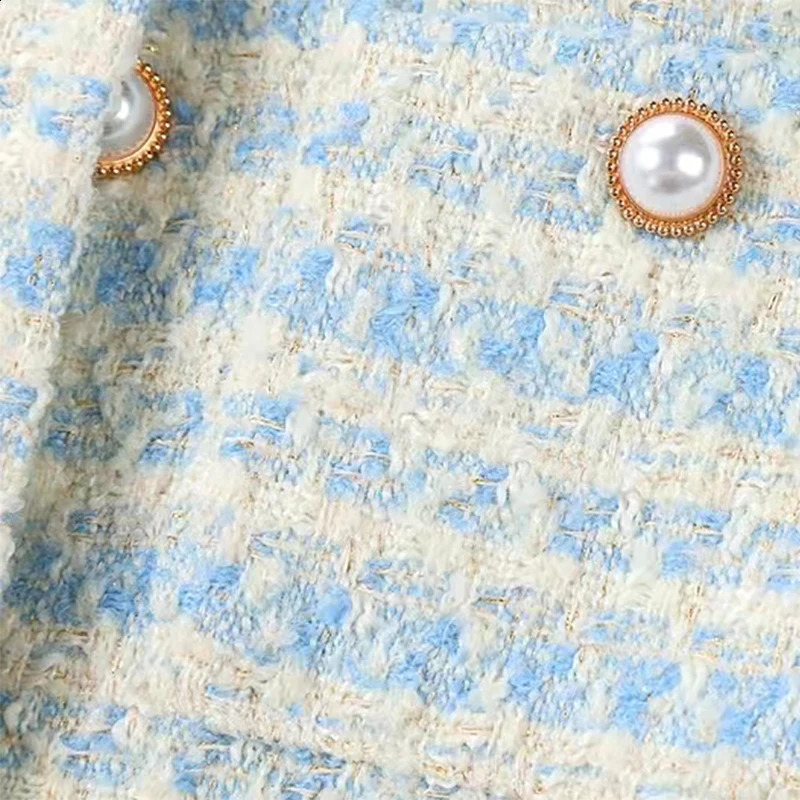 Womens loose office pocket short sleeved jacket single chest thick tweed open top coat autumn thick casual long sleeved jacket 240906