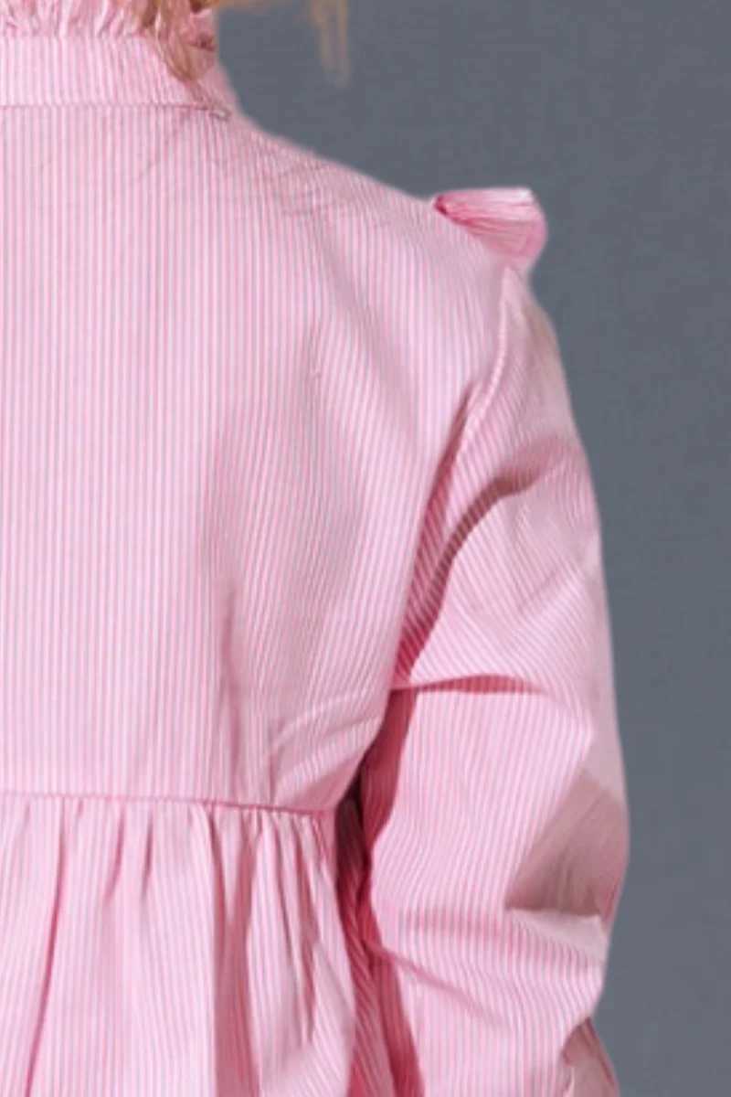 Spring and autumn sweet and lovely girl lace stand collar striped body flower shirt doll shirt long sleeve pink shirt novel top Y240906