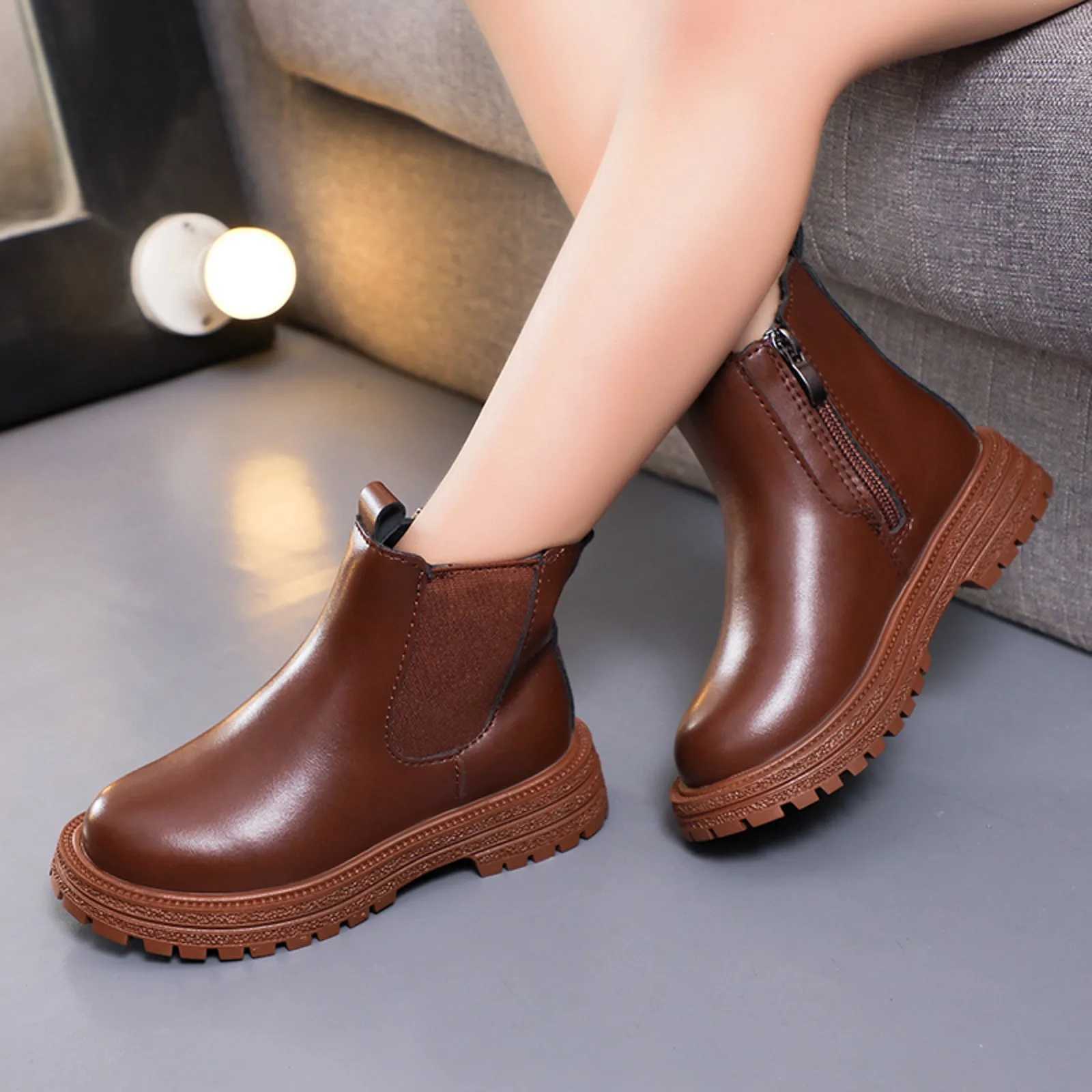 New Autumn Children Leather Boots Boys Shoes Kids Fashion Boots Baby Ankle Snow Boots Sports Sneakers Winter Shoes for Girl Kids M240906