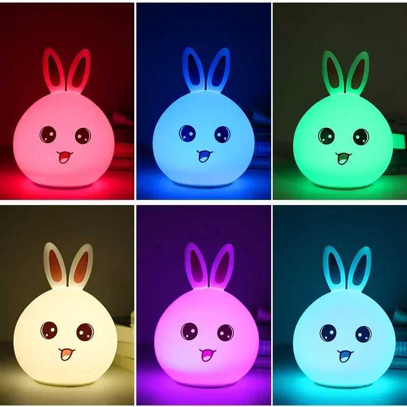 Soft silicone night light cute rabbit light touch sensor color bedroom cartoon decoration childrens bedside lamp W240816