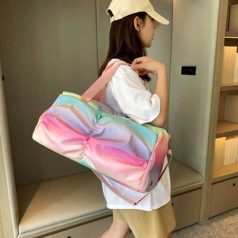 Rainbow colored fitness bag womens handbag travel fitness sports girl backpack yoga shoes shoulder bag waterproof dry and wet pocket W240906