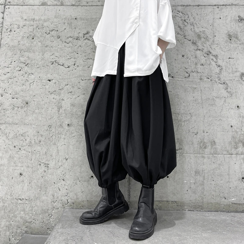 Mens casual pants high street elastic waist harem mens black plus size 6XL wide leg Blumer Trouser Streetwear 240905