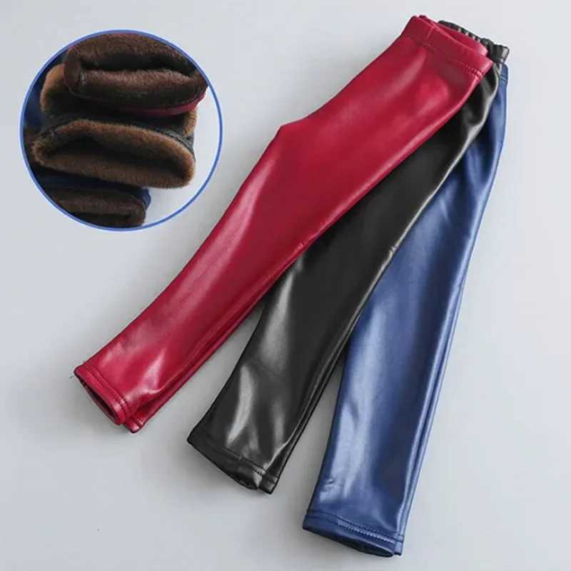 Baby Girls Leggings Winter Kids Thick Velvet Leggings Pencil Pants Children Warm Trousers Faux PU Leather Legging Slim Pant Y240906