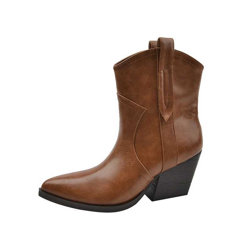 Autumn and Winter Casual Western Cowboy Ankle Boots Fashion Womens Clothing Platform Corner Toe Designer Shoes Slip on High Heels CL240906