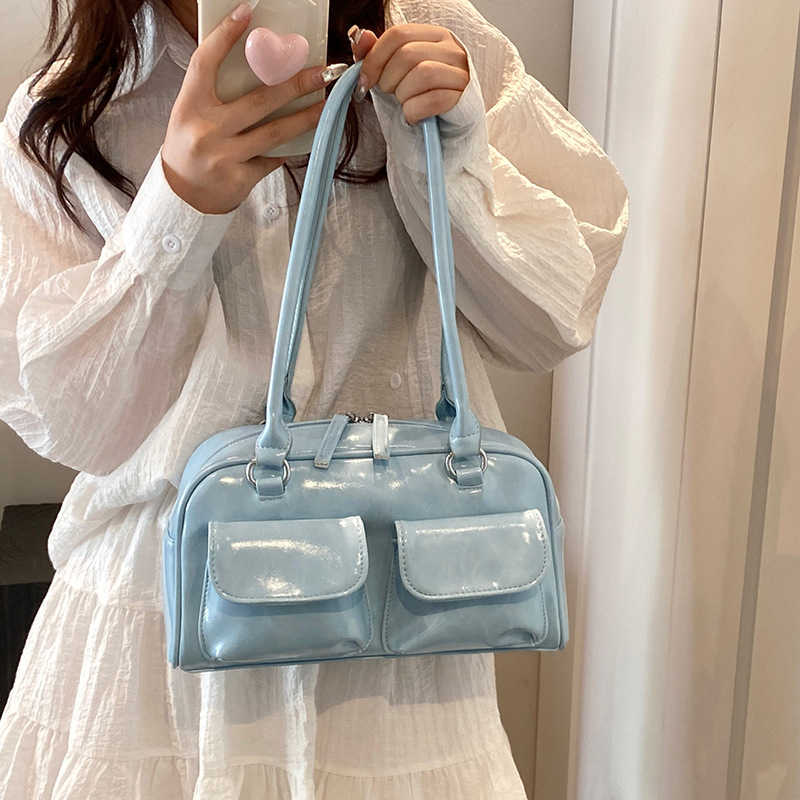 High end PU large capacity bag for women fashionable double pocket armpit bag versatile shoulder bag 240915