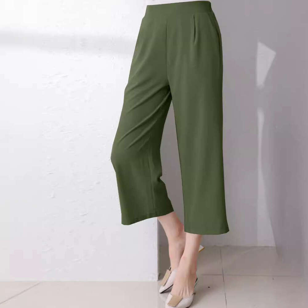 2024 Spring/Summer/Autumn Elastic Wide Leg Women's High Waist Drop Nine Cent Thin Straight Casual Pants
