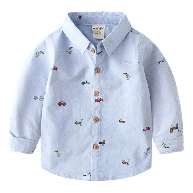 2024 Spring Autumn Boys Long Sleeves Shirt 2-6Years Baby Oxford Spinning Shirt Children Turn-down Collar Full Print Cotton Top Y240906