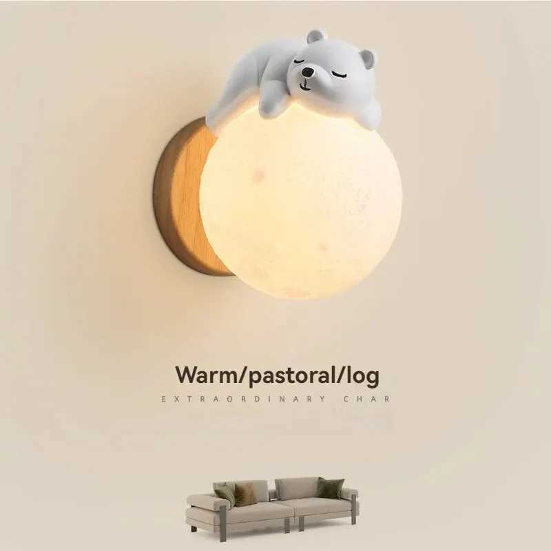 Bedroom Wall Light Modern Creative Sleep Bear Moon Bedroom Environment Night Light Boys and Girls Room Wall Light W240816