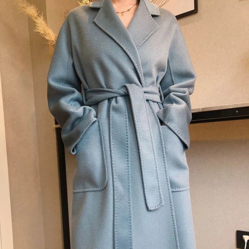 Lanmrem High end Water Pattern Double sided Wool Coat Womens Long Bathroom Style Winter 2A462 240905