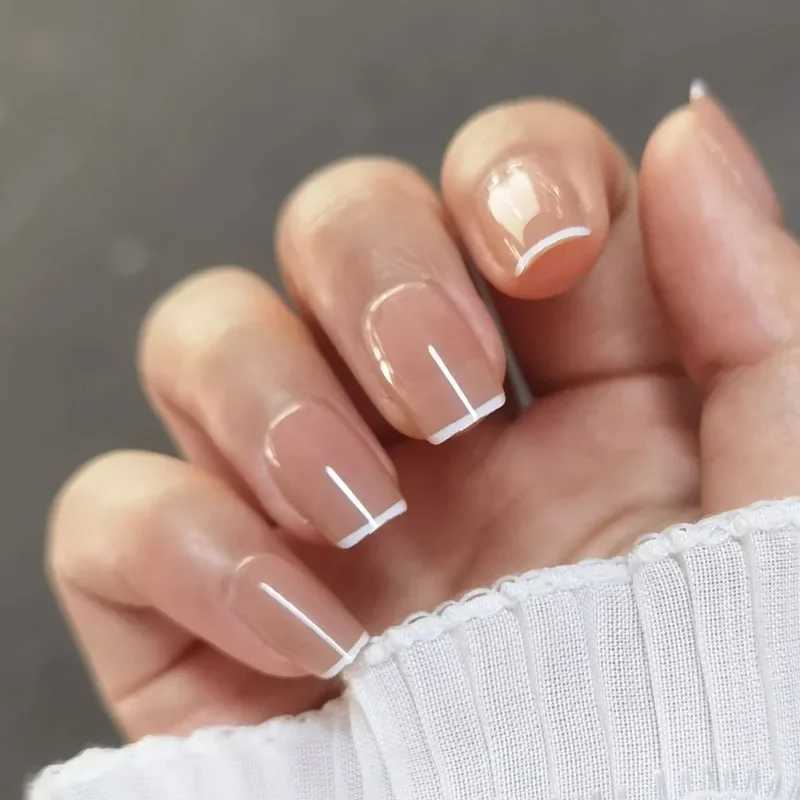 30 pieces of S+M size ballet gradient style short ergonomic contracting naked fake nails wearing complete nail coverings on the nails W240905