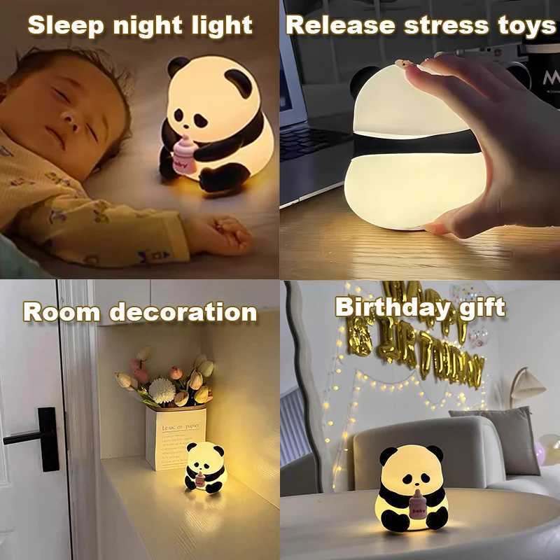 Eye Protection Panda Night Light LED Charging Cute Silicone Light Bedlight Dimming Sleep Light Childrens Birthday Gift W240816