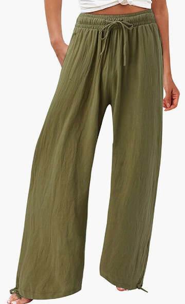 2024 Summer TEMU Women's New Cotton Hemp Wide Leg Drawstring Beach Casual Pants for Women